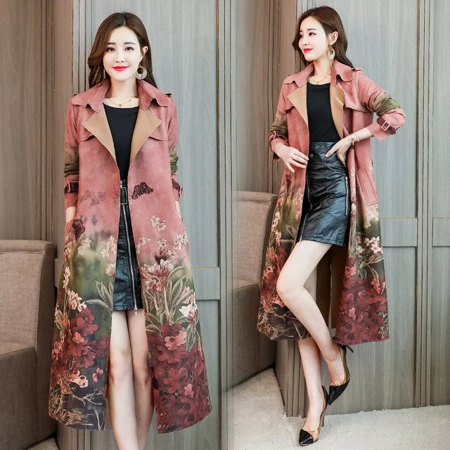 2019 new suede Trench Coat Casual women's long Outerwear loose clothes for lady with belt spring autumn fashion high quality