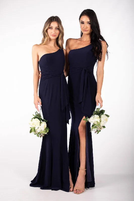 ABIGAIL One Shoulder Maxi Column Dress - Navy