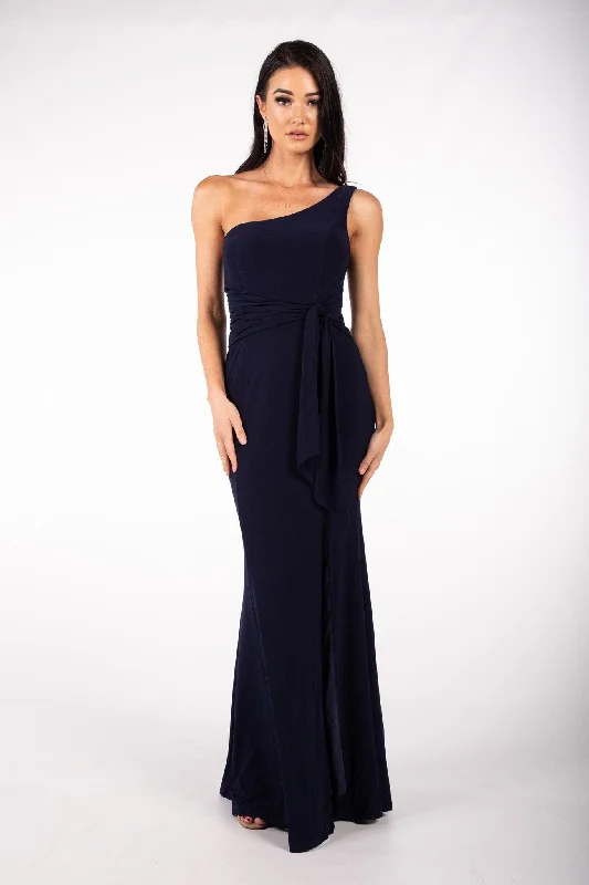 ABIGAIL One Shoulder Maxi Column Dress - Navy