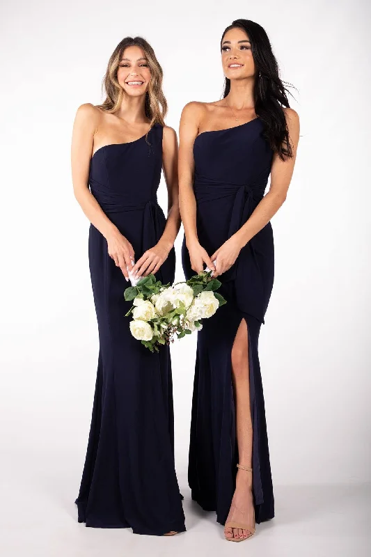 ABIGAIL One Shoulder Maxi Column Dress - Navy