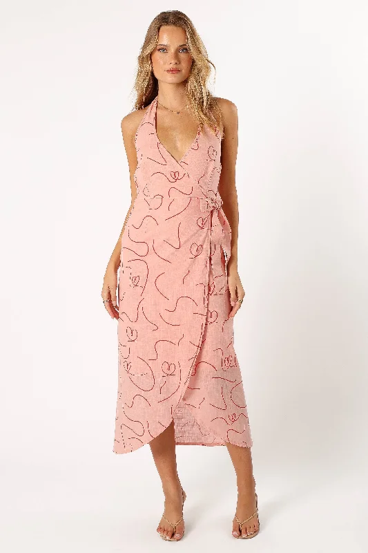 Abigail Wrap Midi Dress - Pink Swirl