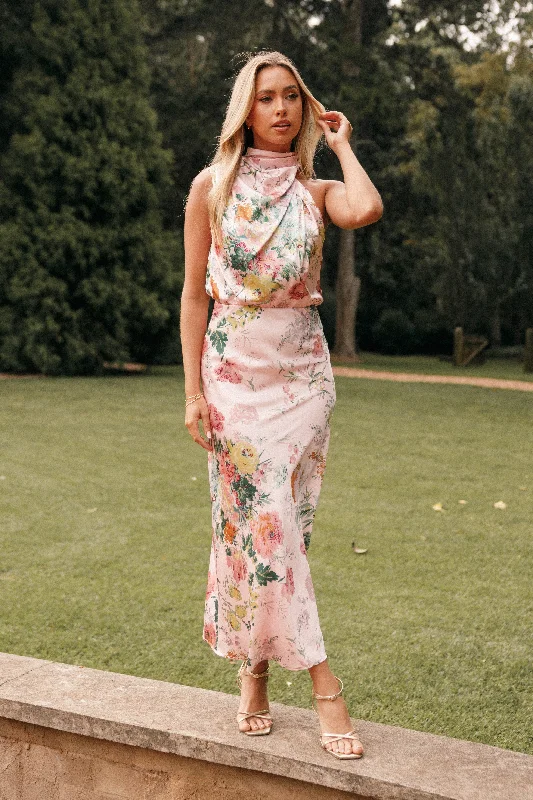 Anabelle Halter Neck Midi Dress - Pink Floral