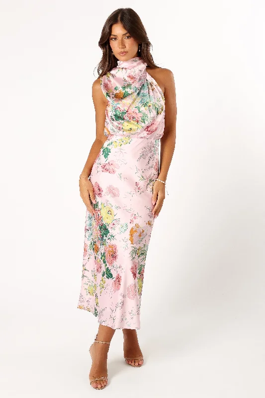 Anabelle Halter Neck Midi Dress - Pink Floral