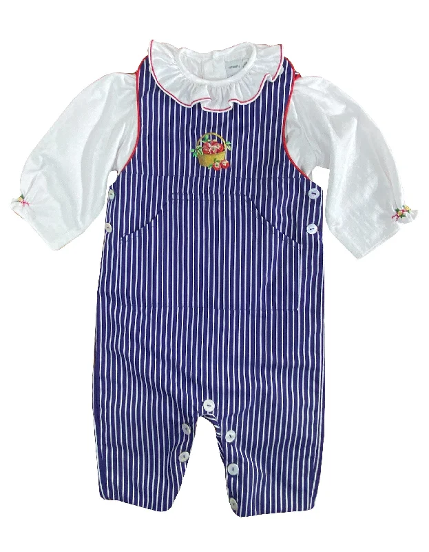 Apple picking Navy Striped Baby Girl Set - Dungaree and Blouse