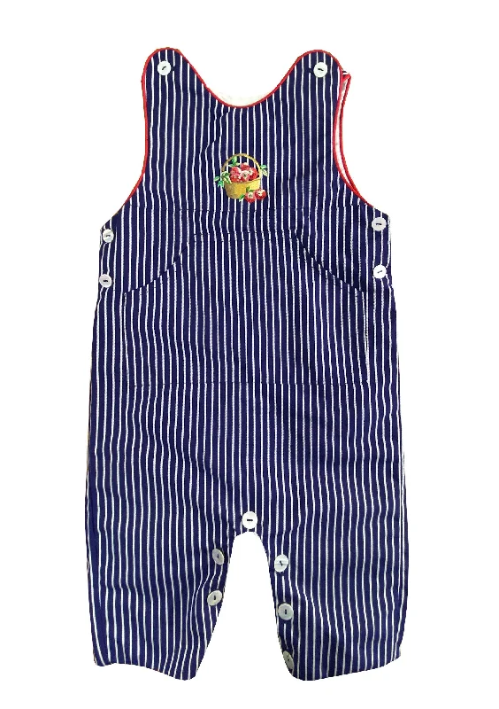 Apple picking Navy Striped Baby Girl Set - Dungaree and Blouse