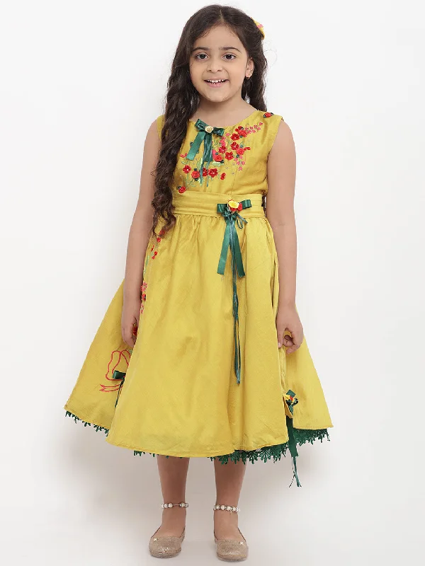 Girls Yellow Embellished Fit and Flare Dress