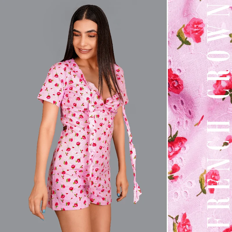 Blossom Pink Rose Printed Premium Cotton Jumpsuit