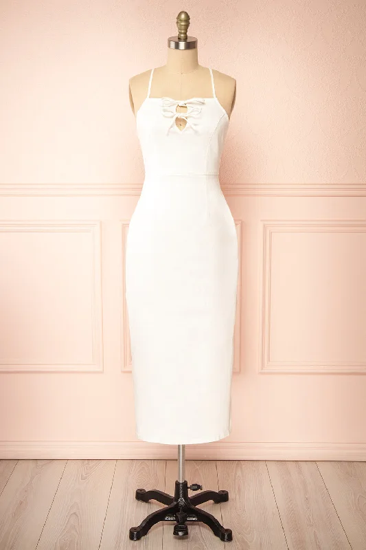 Cadila | Fitted Ivory Denim Midi Dress