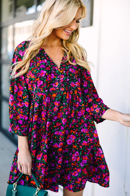 Can't Be Outdone Black Floral Dress