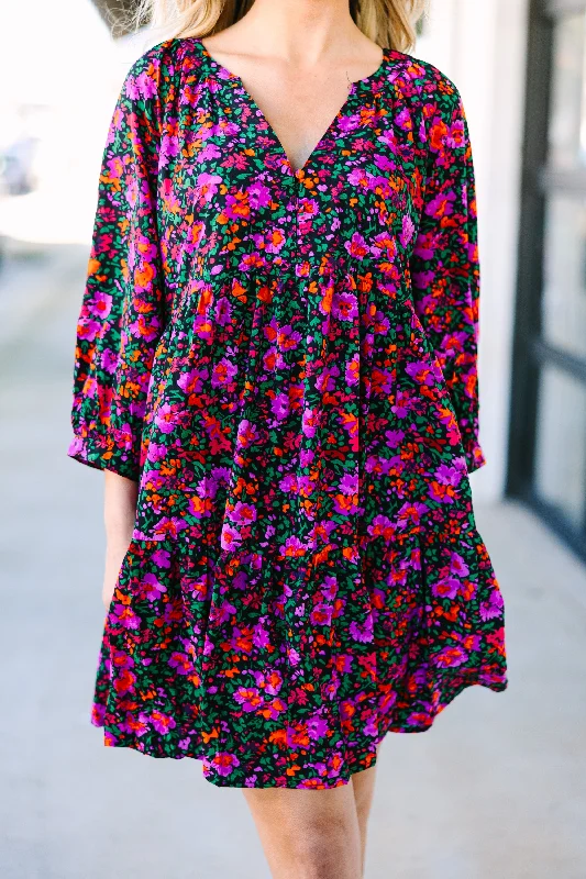 Can't Be Outdone Black Floral Dress