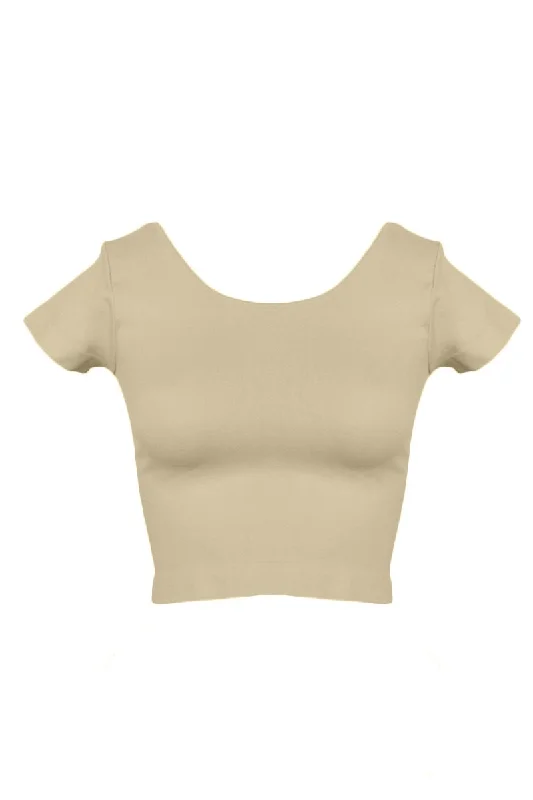 Cap Sleeve Crop Top-Nude