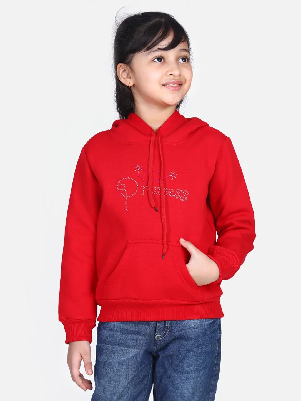 Girl's  Red Crystal Princess Embellished Winter Hoodie - StyleStone Kid