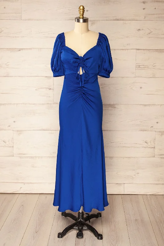 Chamonix | Midi Blue Dress w/ Ruched Details