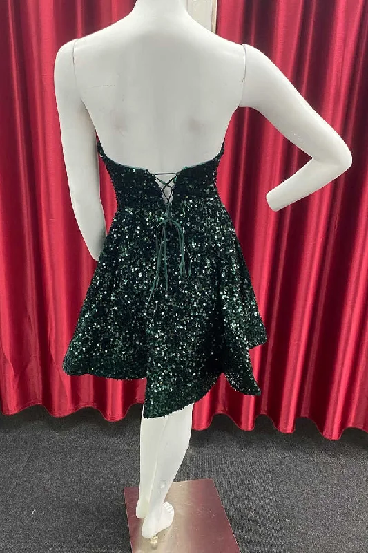 Dark Green Sequin Sweetheart A-Line Short Homecoming Dress OK1530