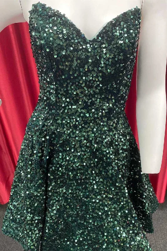 Dark Green Sequin Sweetheart A-Line Short Homecoming Dress OK1530