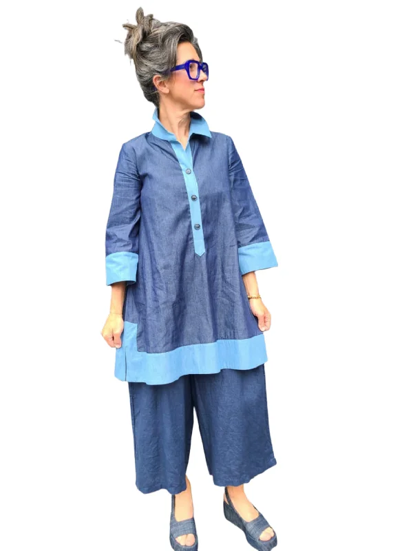 FP5183 Indigo Denim Flared Dress/Tunic