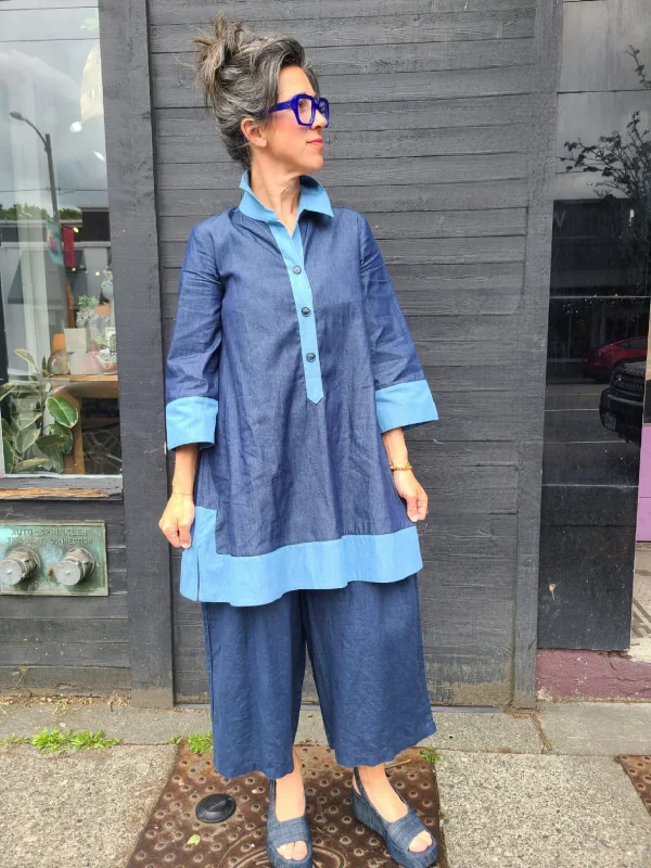 FP5183 Indigo Denim Flared Dress/Tunic