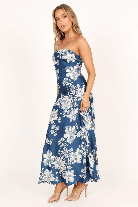 Gemma Strapless Maxi Dress - Blue Floral