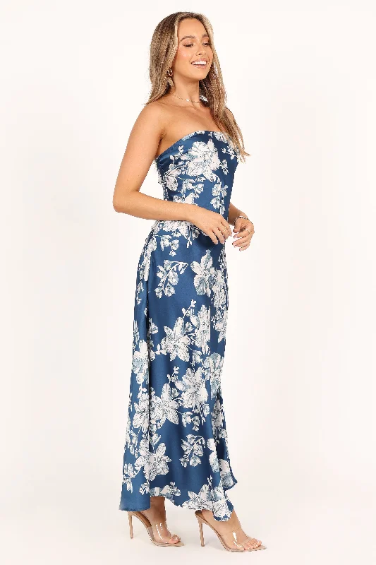 Gemma Strapless Maxi Dress - Blue Floral