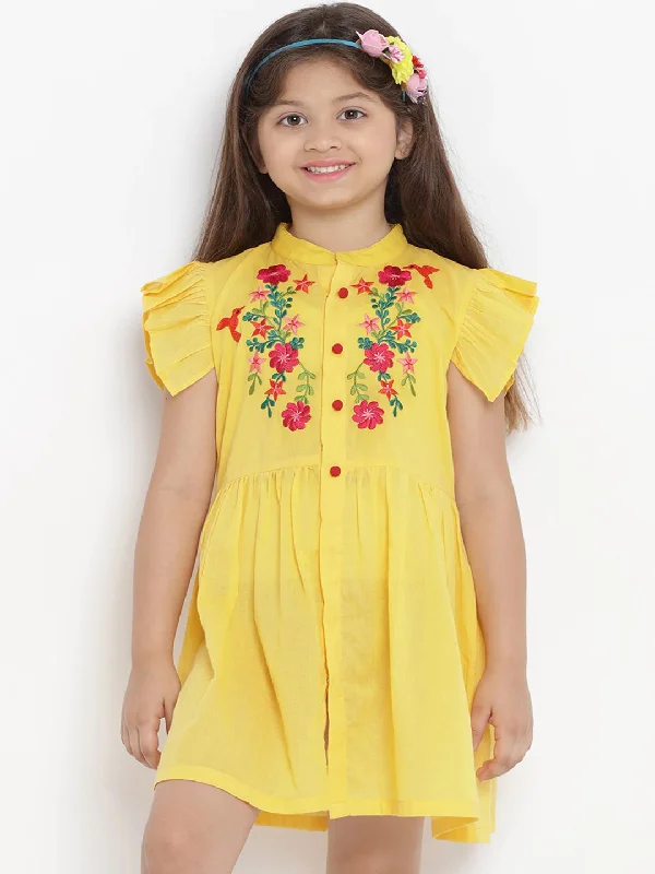 Girls Yellow Solid Shirt Dress