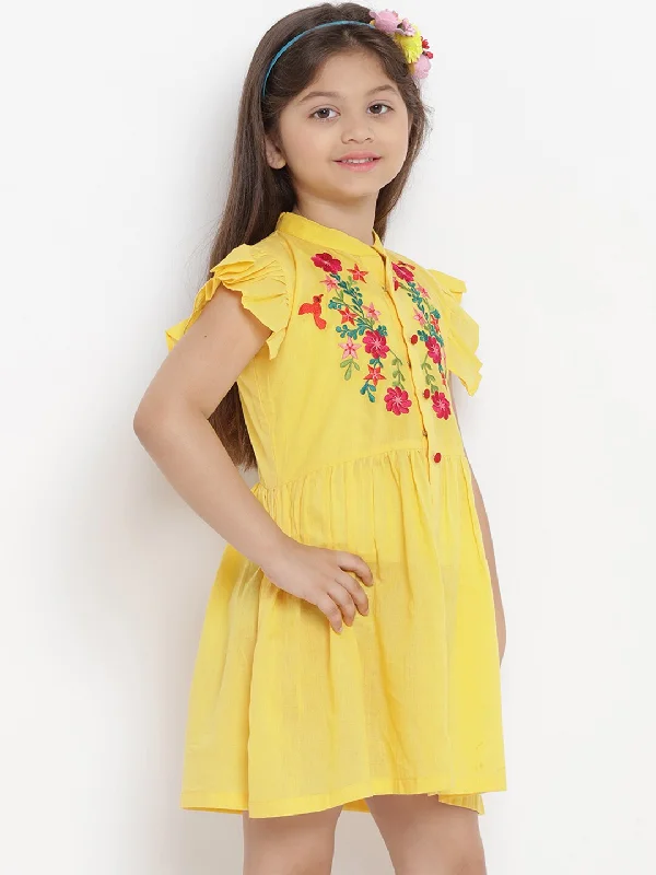 Girls Yellow Solid Shirt Dress