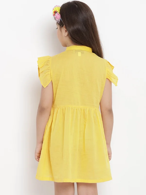 Girls Yellow Solid Shirt Dress