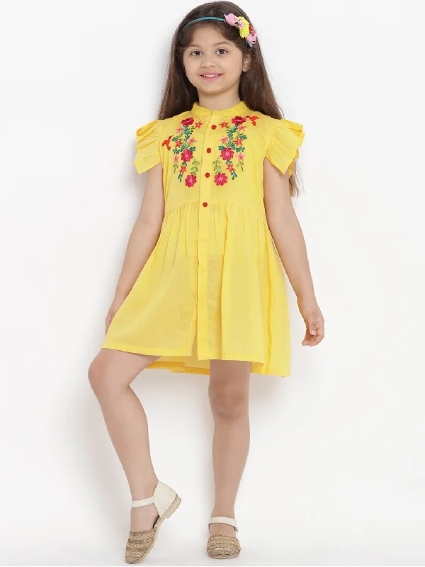 Girls Yellow Solid Shirt Dress