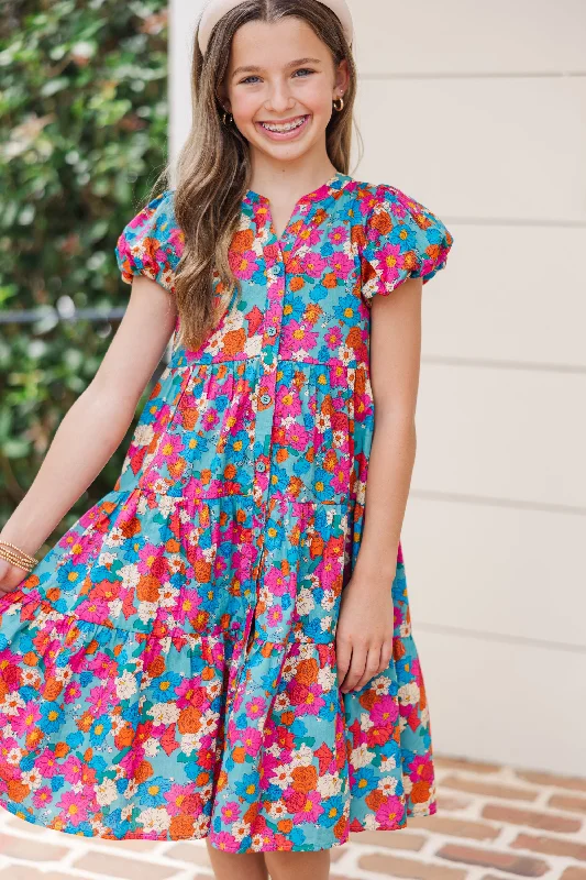 Girls: Perfect For You Pink Floral Button Down Midi Dress