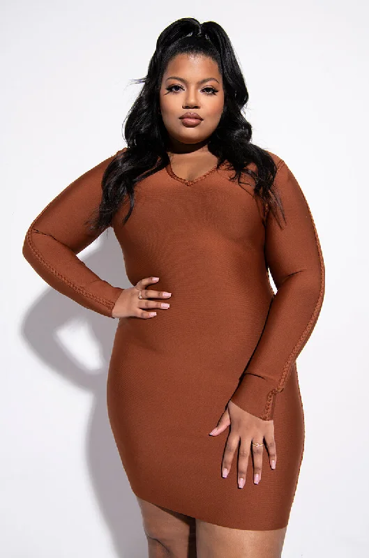 LET'S GET AWAY LONG SLEEVE BANDAGE MINI DRESS