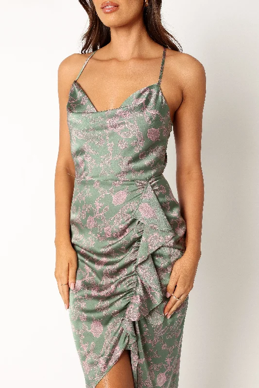 Mackenzie Midi Dress - Green Print