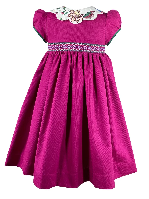 Magenta Petal Collar Smocked Dress