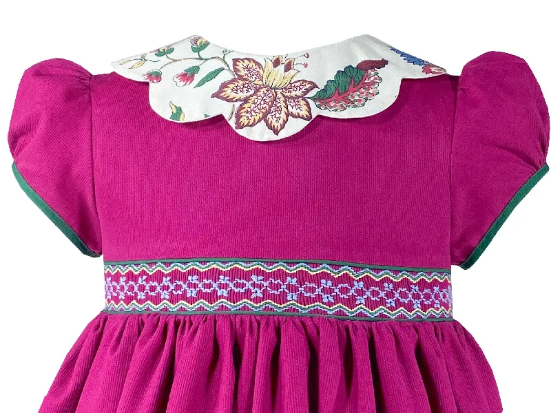 Magenta Petal Collar Smocked Dress