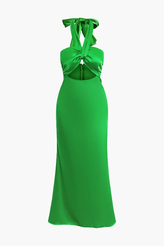 Cut Out Halter Tie Midi Dress