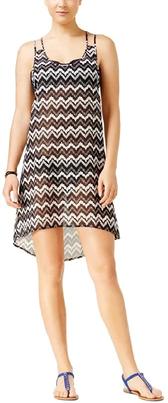 Miken Juniors' Chevron Strappy Dress Swim Cover-up,Black/White,Medium