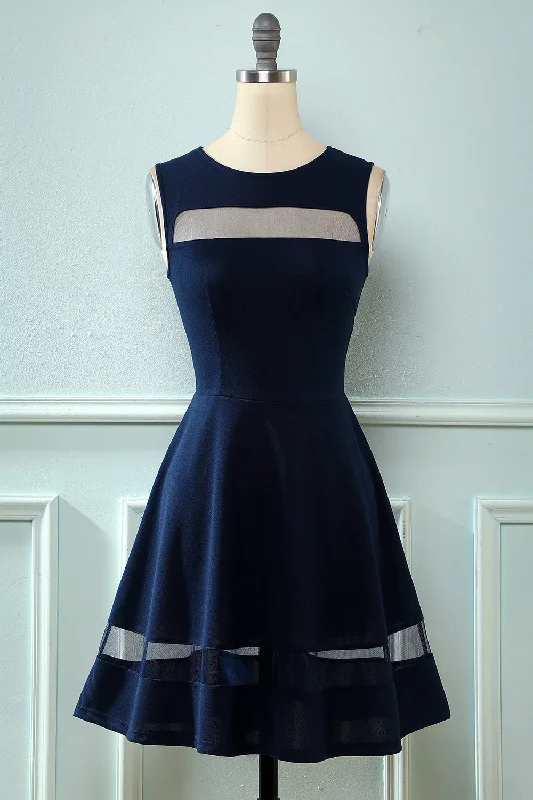 Navy Vintage 1950s Swing Dress