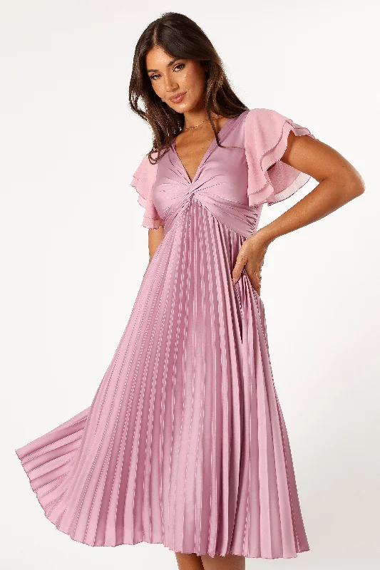 Nova Flutter Sleeve Midi Dress - Dusty Rose