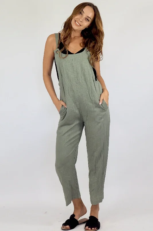 Odessa Overalls / Khaki Linen Jumpsuit