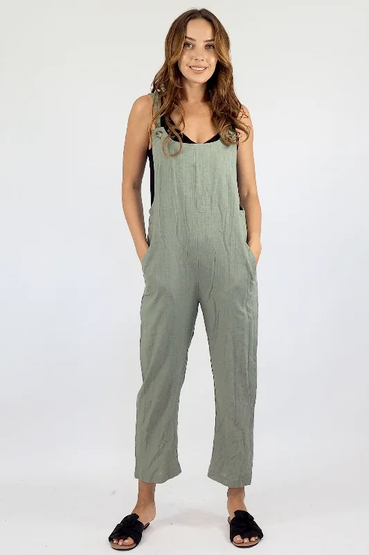 Odessa Overalls / Khaki Linen Jumpsuit