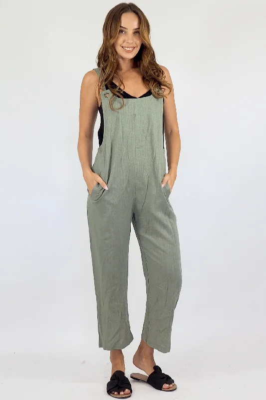 Odessa Overalls / Khaki Linen Jumpsuit