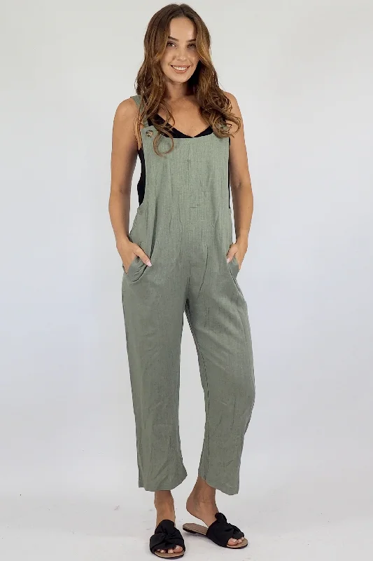 Odessa Overalls / Khaki Linen Jumpsuit