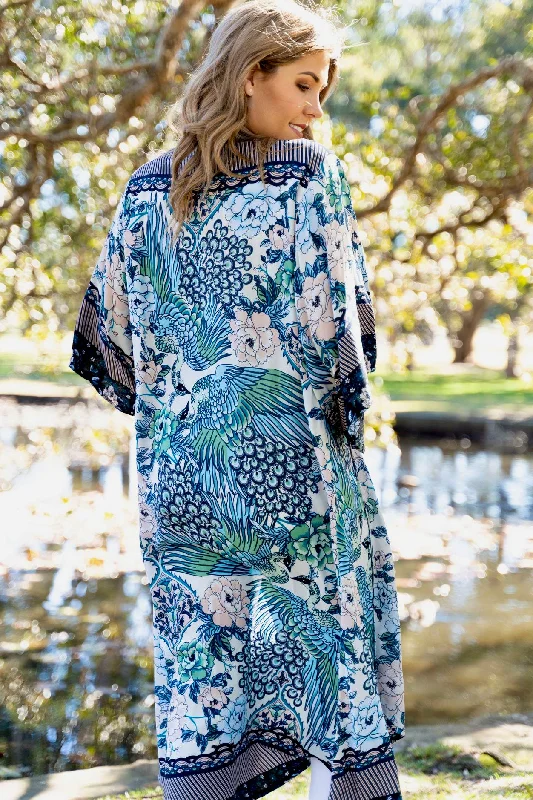 Peacock Kimono - Blue/Peach