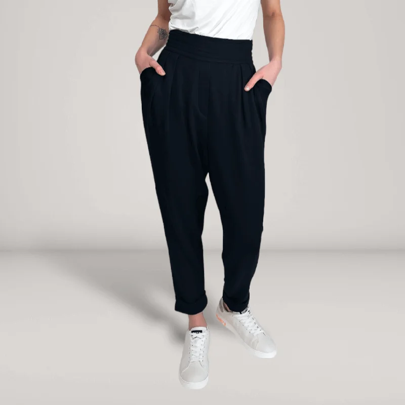 Pleated Fine French Terry Tapered Track Pants | Obsidian