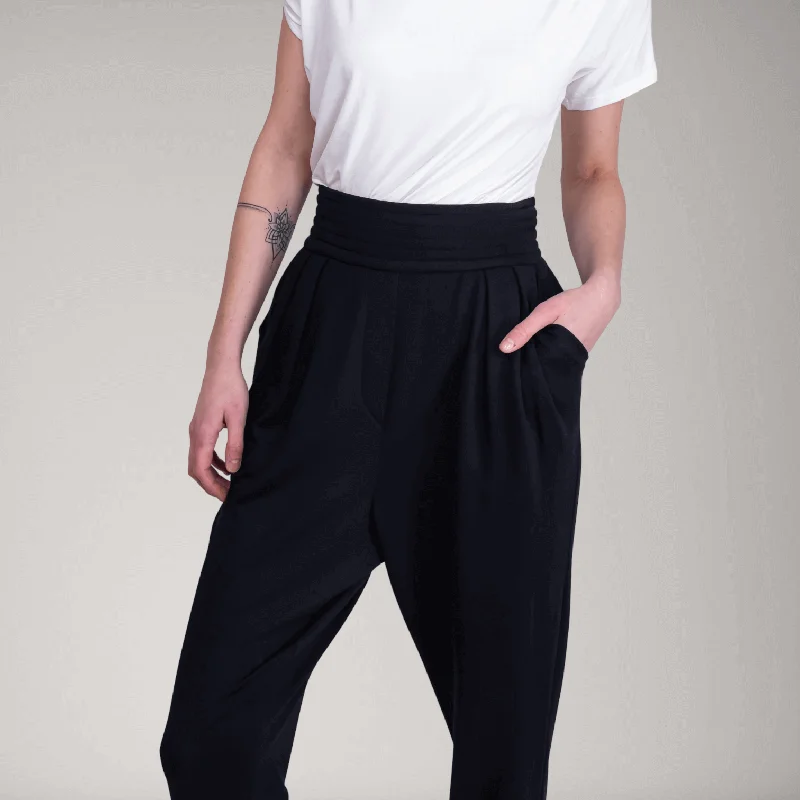 Pleated Fine French Terry Tapered Track Pants | Obsidian