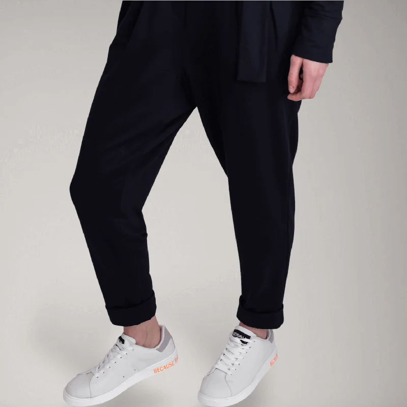 Pleated Fine French Terry Tapered Track Pants | Obsidian