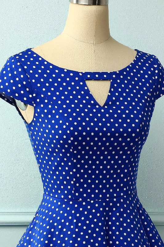 Royal Blue Dress With White Polka Dots