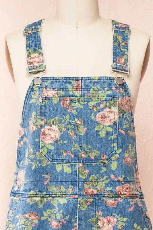 Seba | Rose Pattern Denim Overalls