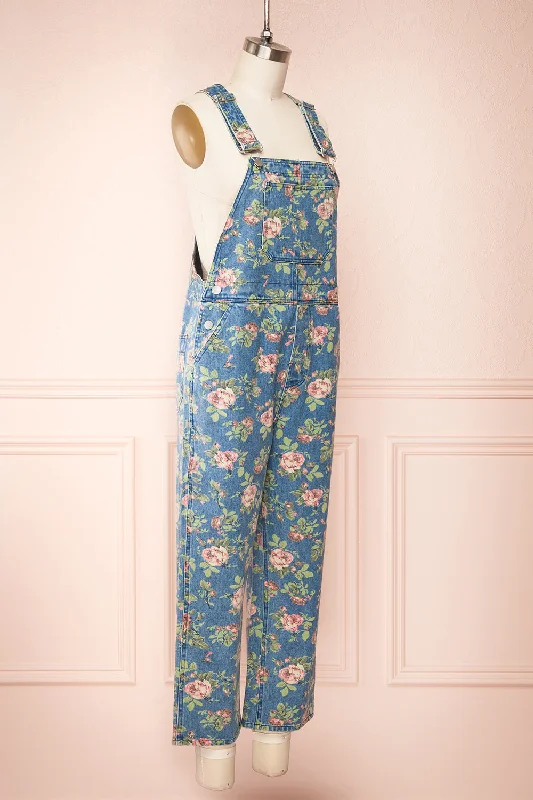 Seba | Rose Pattern Denim Overalls