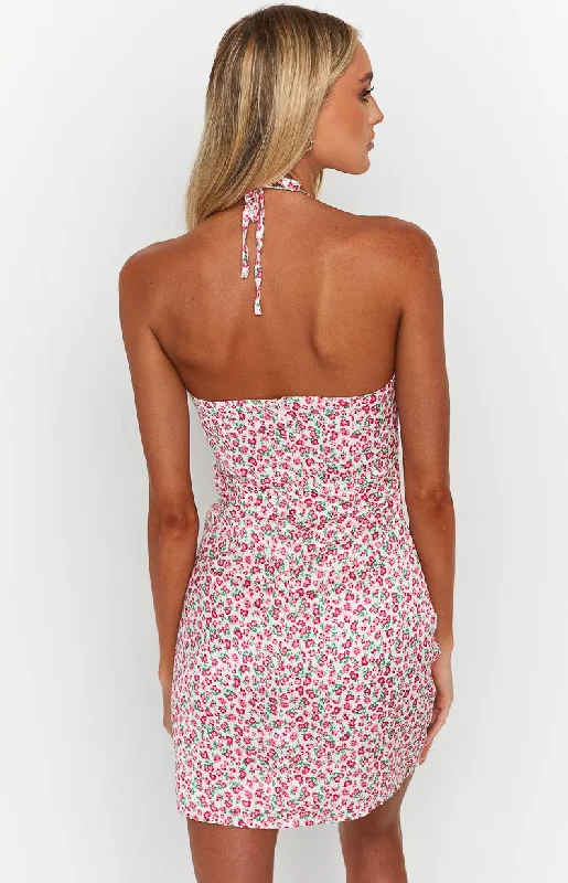 Sofia Pink Floral Halter Mini Dress