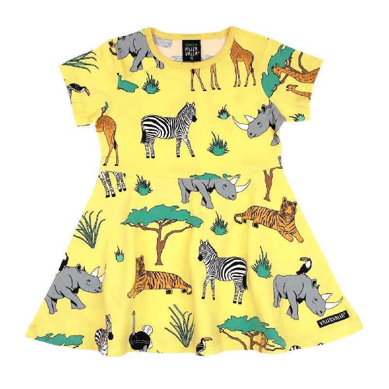 Safari Half Circle Short Sleeve Twirl Dress - Lemon