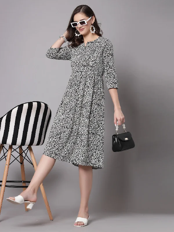 3/4 sleeves & Notch Neck Rayon Floral Print Dress